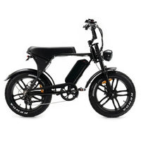 Ouxi V8 2025 Fatbike in Schwarz, Seitenansicht von rechts mit langem Sattel, Rahmenakku und breiten Kenda-Reifen