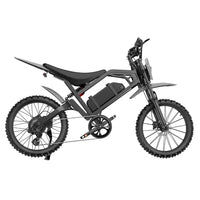 Фэтбайк QMWheel V20 Cross в чёрном цвете, полный вид сбоку с цепью, седлом и шинами с грунтозацепами